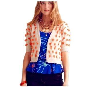 Sparrow for Anthropologie Beige Pom Pom Cropped Cardigan Sweater Open Front XS